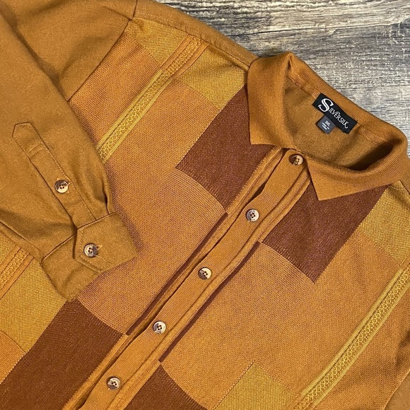 SilverSilk Shirt Men's 3XL Geometric Retro Vintage‎ Grandpa Rust Gold Button Up